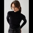 thumbnail image 4 of Suéteres Acanalados para Mujer, Lindos Suéteres de Punto de Cuello Alto, Ajustados y Cálidos Negro un Tamaño, 4 of 10