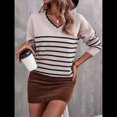 thumbnail image 4 of Suéter de Punto para Mujer, Informal, con Cuello en V, Estampado A Rayas, Holgado, de Larga Albaricoque XL, 4 of 10