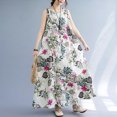 thumbnail image 1 of Robe Sans Manches Rétro Grande Taille Ample Imprimée Coton et Lin Col Rond Longueur Femme rose Rouge 大码L, 1 of 6