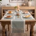 thumbnail image 4 of MeyJey Table Runner and Placemats Set of 4, Washable Fabric Rectangle Dining Table Mats with Tassels for Dining Tables, Kitchen, Green, 4 of 10