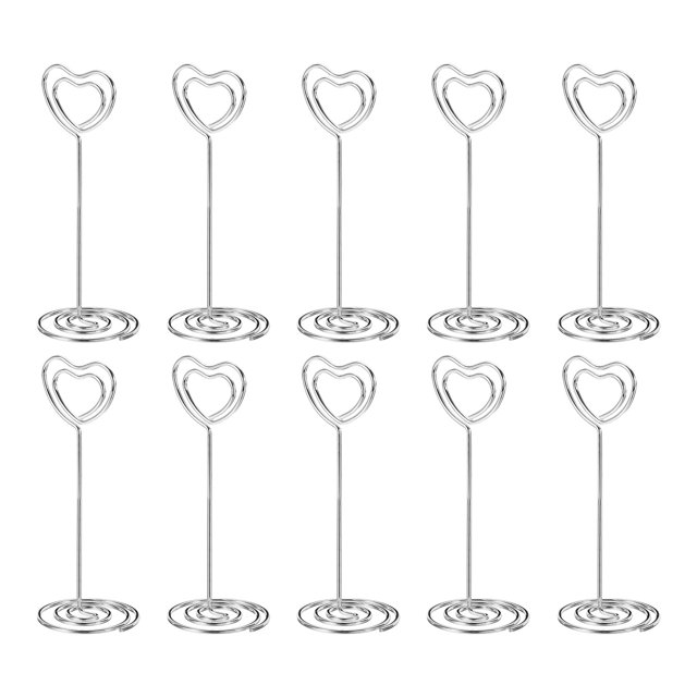 Unique Bargains 3.3 Inch Table Number Holder, 10 Pack Wire Photo Picture Place Card Seating Labels Heart Shape Clips, Silver Tone