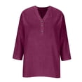 thumbnail image 6 of IMENGL Long Sleeve Shirts for Women Casual Linen Summer Plus Size 3/4 V Neck Button Blouses Loose Clothes Soft T-Shirt Women's Basic Tee Long Sleeve Tops,Orange, 6 of 7
