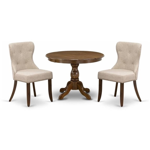 East West Furniture Hartland 3-piece Wood Dining Set in Walnut/Light Tan