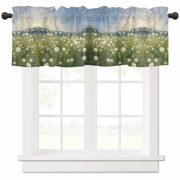 nqOlkjepod Spring Floral Farmhouse Short Window Curtain Valances, Modern Oil Painting Botanical White Green Rod Pocket Kitchen Valances for Living Room Bedroom Bathroom Cafe, 1 Panel - 42" x 12"