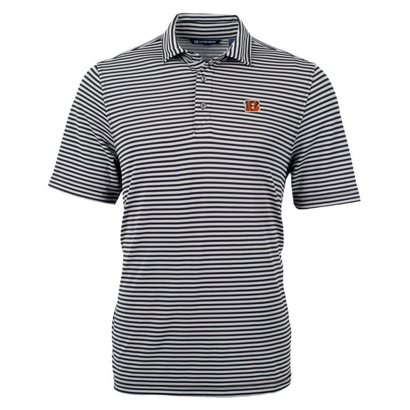 Men's Cutter & Buck Black Cincinnati Bengals Virtue Eco Pique Stripe Recycled Polo