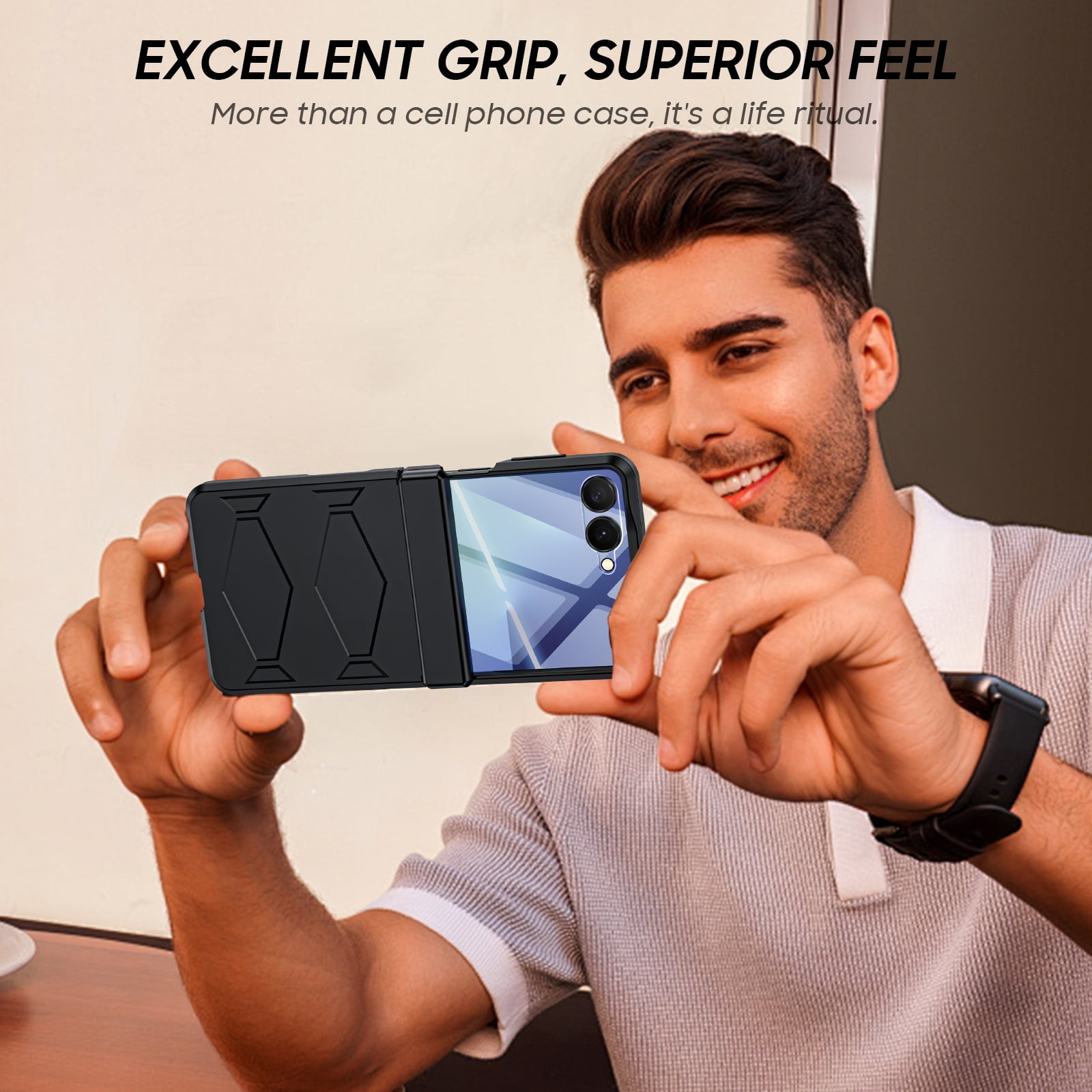 Vizvera for Samsung Galaxy Z Flip 7 Case with Hinge Cover,Built-in Screen Protector Shockproof All-Inclusive Smartphone Cover Wireless Charging-Black