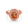 thumbnail image 2 of Gem Stone King 2.06 Ct Oval Twilight Orange Mystic Quartz 18K Rose Gold Plated Silver Halo Engagement Ring, 2 of 3