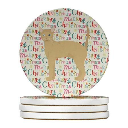 

German Rex #2 Cat Christmas Large Sandstone Coasters Pack of 4 4 in x 4 in