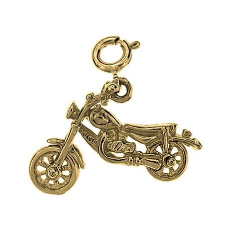 18K Yellow Gold 3D Motorcycle Pendant - 22 mm