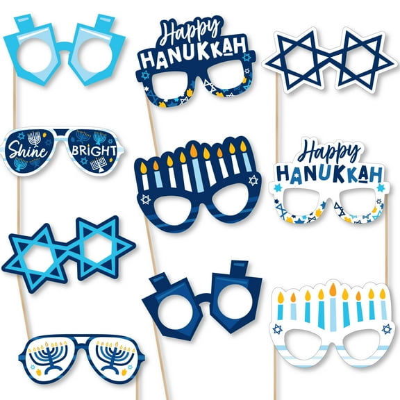 Big Dot of Happiness Hanukkah Menorah Glasses - Paper Card Stock Chanukah Holiday Party Photo Booth Props Kit - 10 Count
