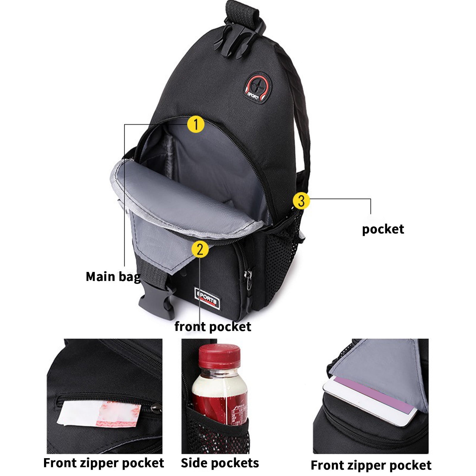Backpack Messenger Bag, Changeable Shoulder Straps, 2 Mesh Pockets