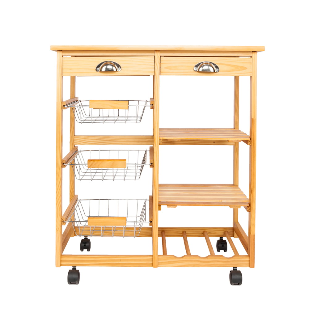 SEGMART 3-Tier Shelving Unit Storage Carts with Wheels, 26.37'' x 14.57'' x 29.53''Shelf Trolley with 2-Drawer, 3-Basket, 3-Shelf Storage Rack , Cart Cupboard for Home Office Bathroom, Wood, S6609