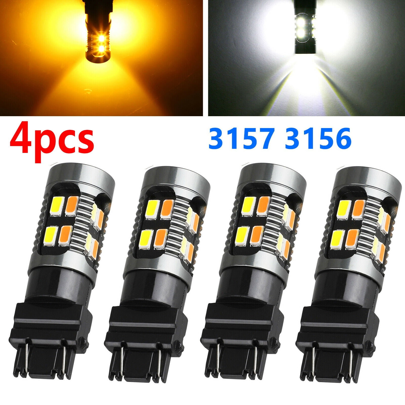 2X Dual Colors 3157 4157NA LED Switchback White Yellow Turn Signal Light Bulbs 