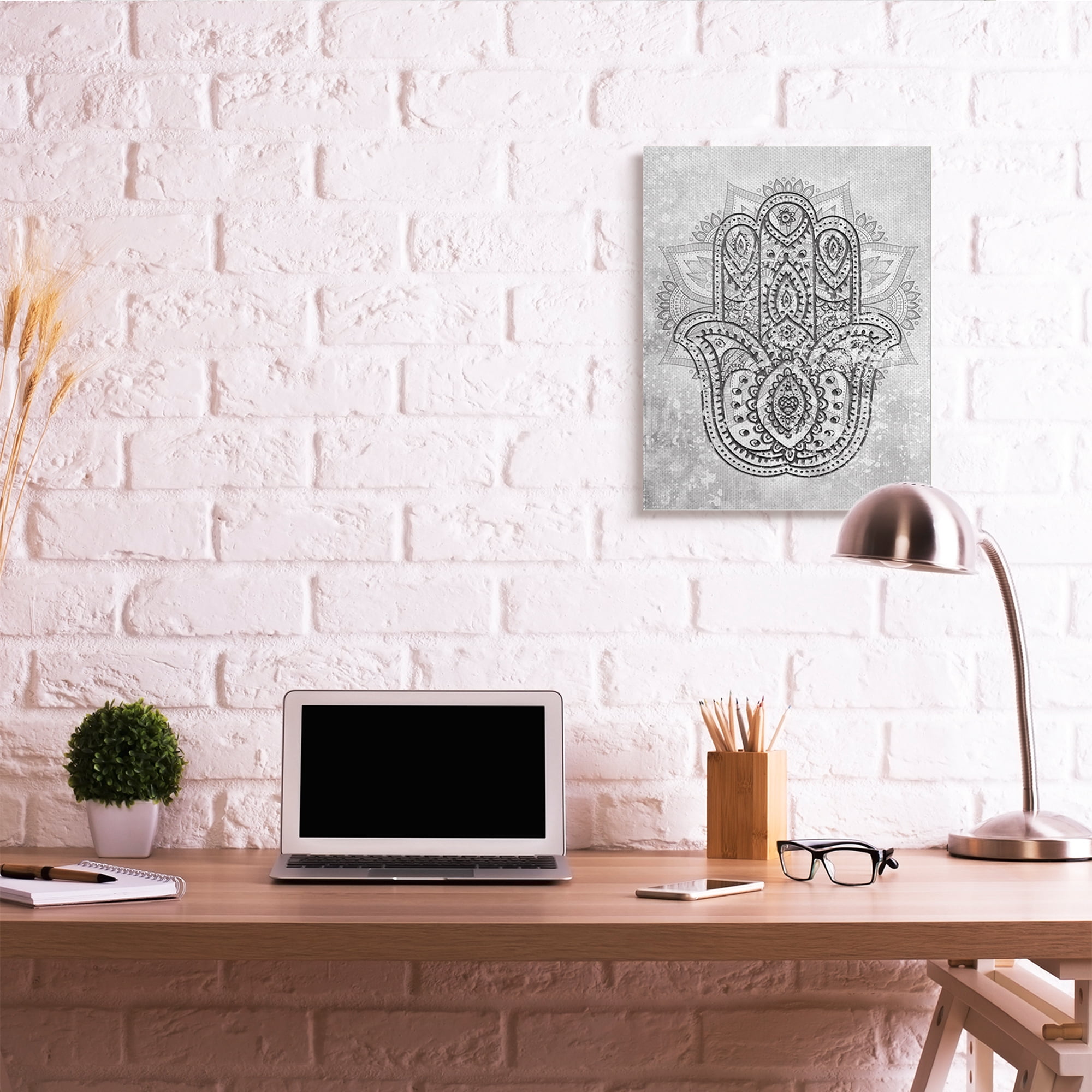 Stupell Industries Hamsa Hand Symbol Intricate Pattern Black Grey Canvas Wall Art, 24 x 30, Design by Daphne Polselli