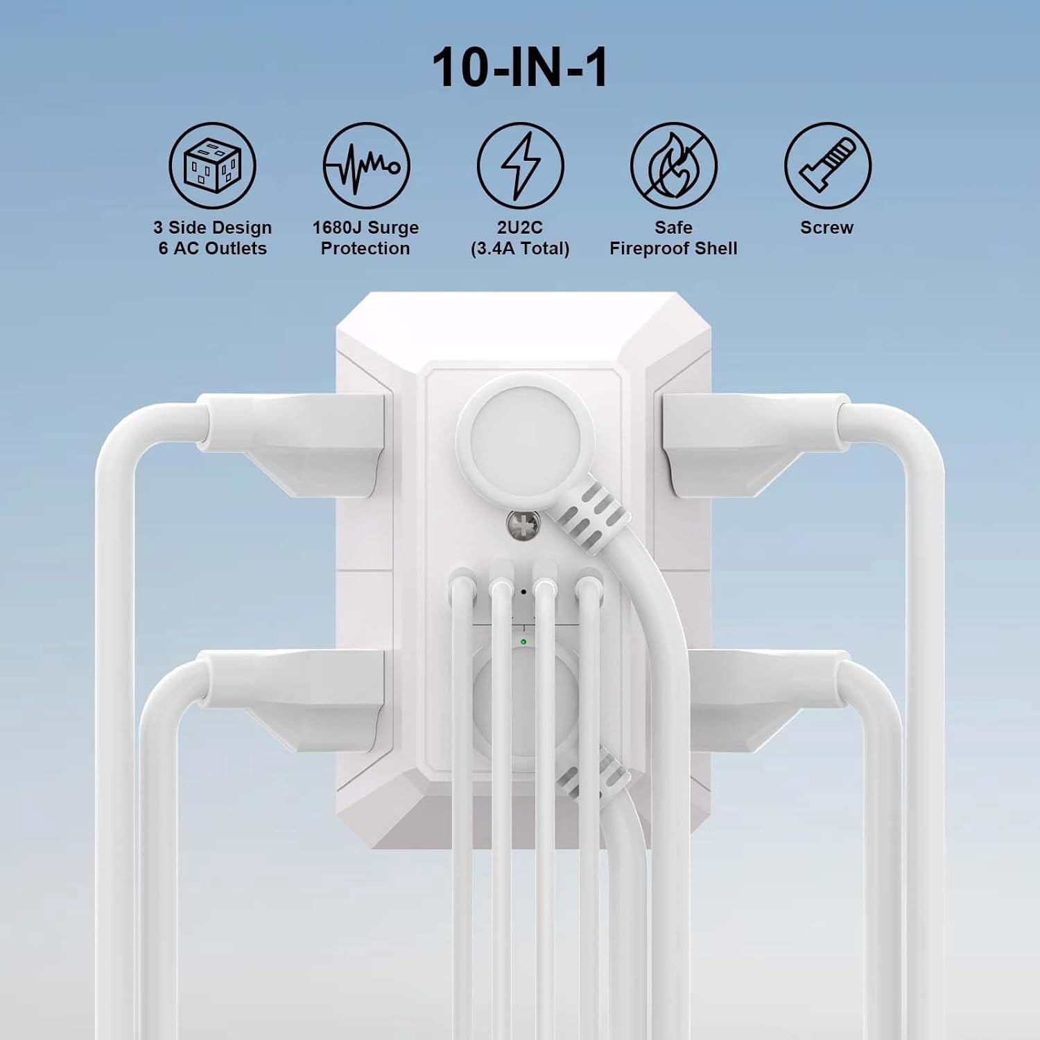 Multi Plug Wall Outlet Surge Protector - Outlet Extender with 6 Outlets and 4 USB Ports(2 USB-C), Outlet Splitter for Home Office Dorm Room Essentials, ETL, White