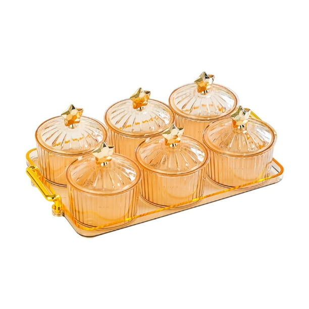 Plato de frutos secos, aperitivos, cajas de almacenamiento de alimentos, contenedores, aperitivos, dulces y frutos secos. 6 cuadrícula