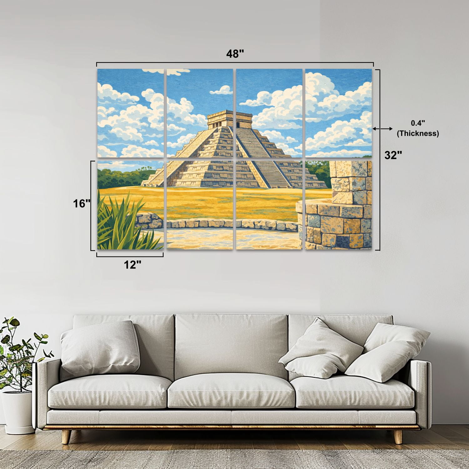 8 Pack Art Acoustic Panels Sound Absorbing Mexico Itza Mayan pyramid Kukulcan Castle Decorative Soundproof Wall Panels Self Adhesive for Nursery Game Room Bedroom 48"x32"