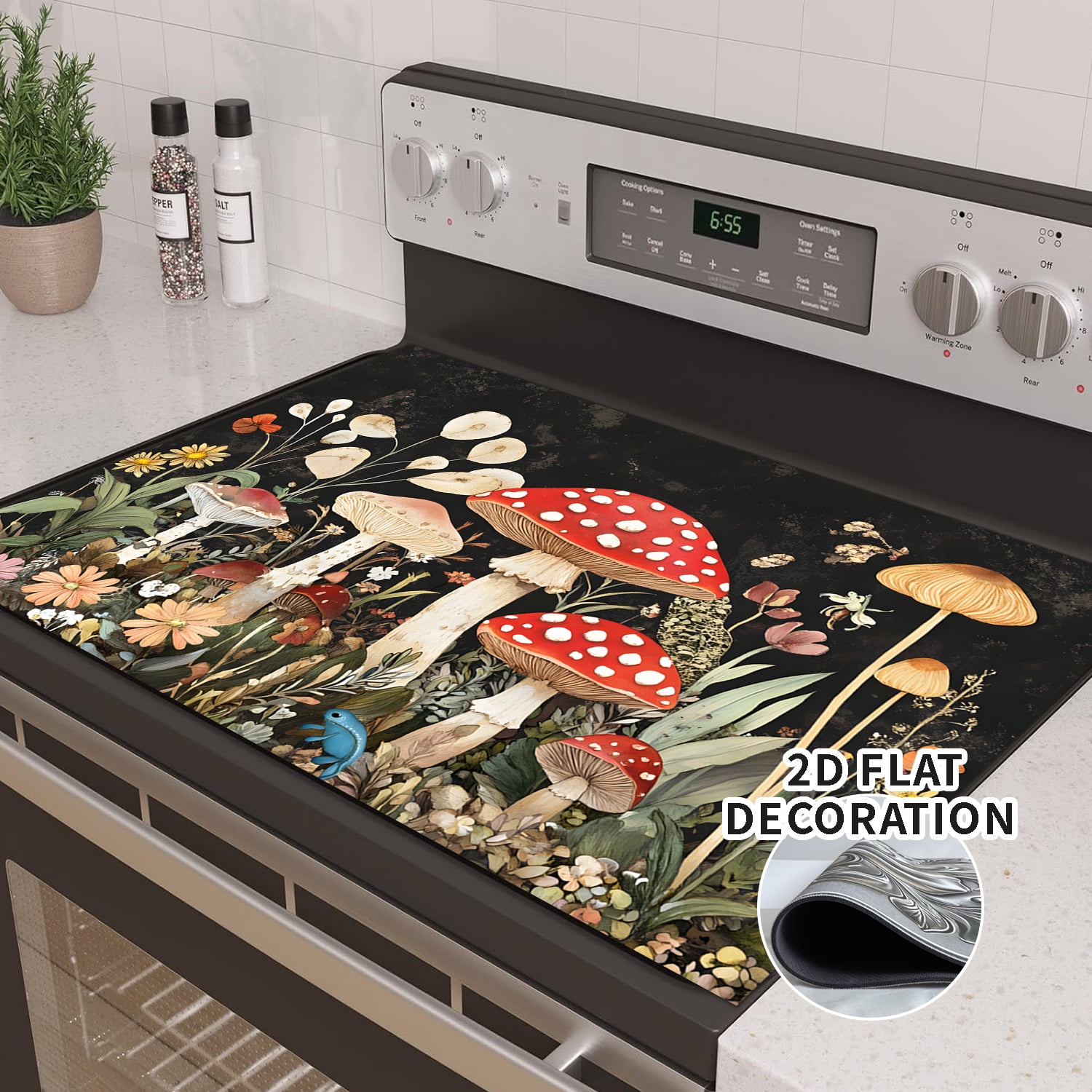 Stove Top Covers for Electric Stove Glass Top Protector Prevents Scratching Expands Usable Space 28''x 20'' Mushrooms and flowers