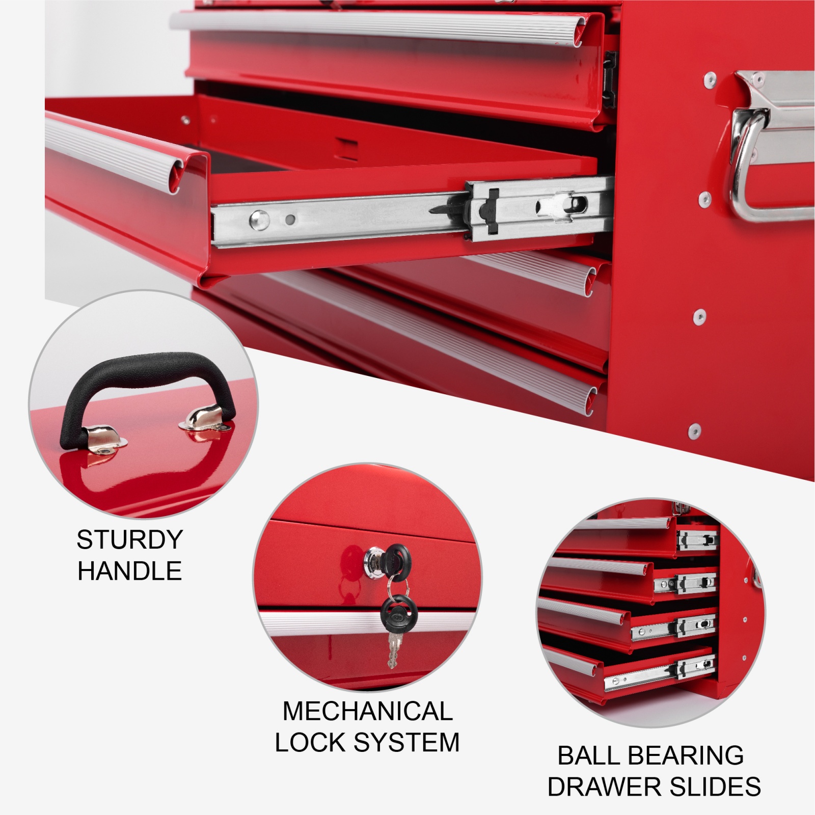 Deiokin 21" Heavy Duty Metal Tool Box, 4-Drawer Portable Tool Chest with Ball Bearing Slides & Auto-Locking System
