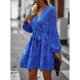 thumbnail image 4 of Vestido midi de manga larga con escote en V y estampado floral en color azul con lazo en la cintura para primavera/otoño, talla XL, 4 of 8
