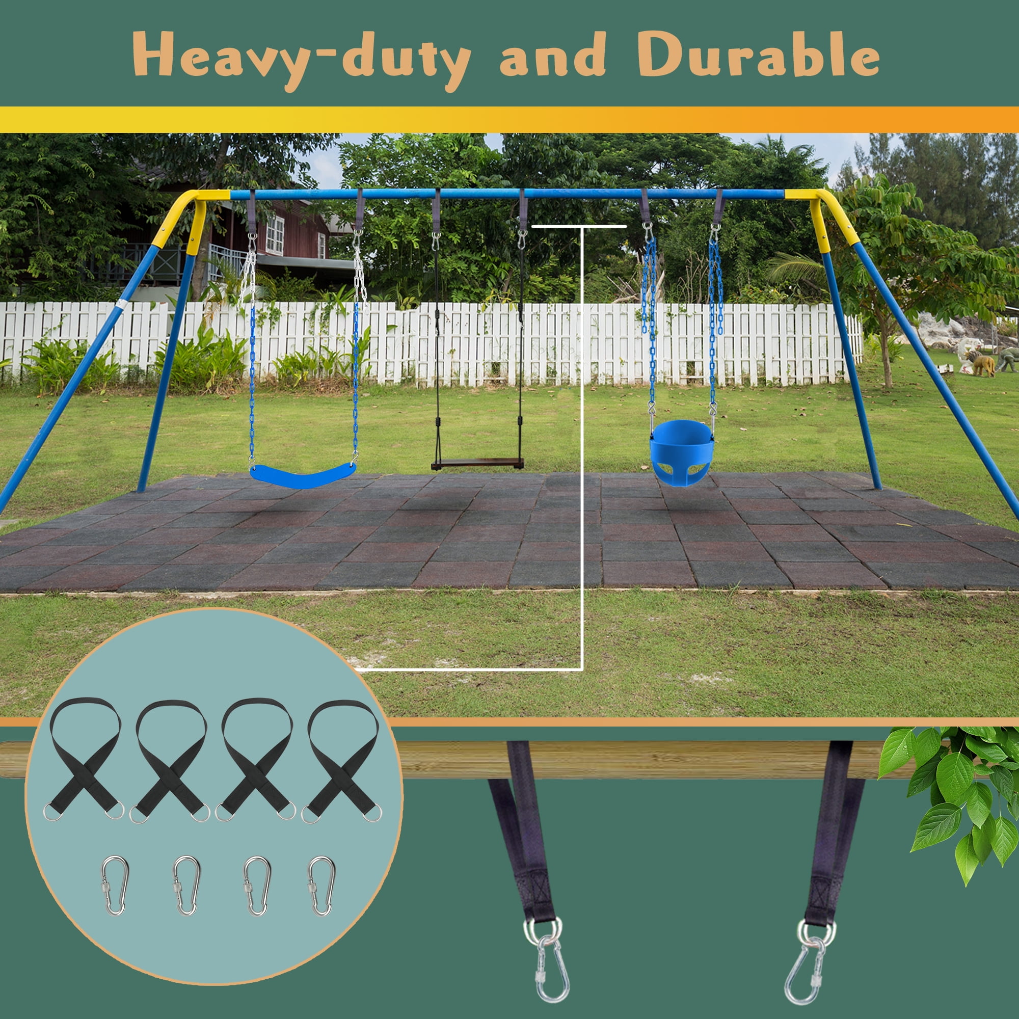 KINSPORY Toddler & Child Swing Seat, Heavy-Duty High Back Fully Assembled, Iron Chain Eva Swing for Indoor/Outdoor, Hanging Tree Straps（Blue）
