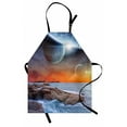 thumbnail image 1 of Galaxy Apron Planet Landscape View From A Beautiful Rocky Beach Ocean Science Room Theme, Unisex Kitchen Bib Apron with Adjustable Neck for Cooking Baking Gardening, Blue Orange Umber, by Ambesonne, 1 of 3