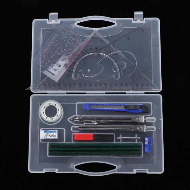 Kit de geometría matemática, 16 piezas, suministros para estudiantes con caja de almacenamiento, reglas, transportador, brújula, recambios de , b Macarena Geometría Matemáticas Dibujo Redacción