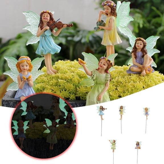 Glow In The Dark Fairy Plug In Outdoor Garden Miniature Statue Potted Ornament Landscaping 5PCS