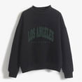 thumbnail image 3 of Autumn Winter O Neck Solid Color Printed Long Sleeve Pullover Sweatshirt Distressed Tees Women Extra Long Sweatshirt Crop Top Sweaters Women Casual Knit Top Knit Blouse Cool Womens Hoodies Active, 3 of 5