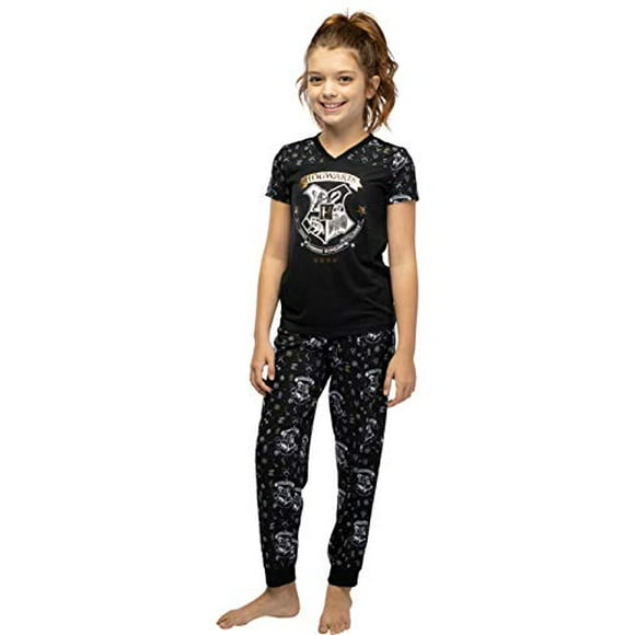 Harry Potter Hermione Hogwarts Crest Athletic Jogger Pajama 2pc Set, Black, 10/12