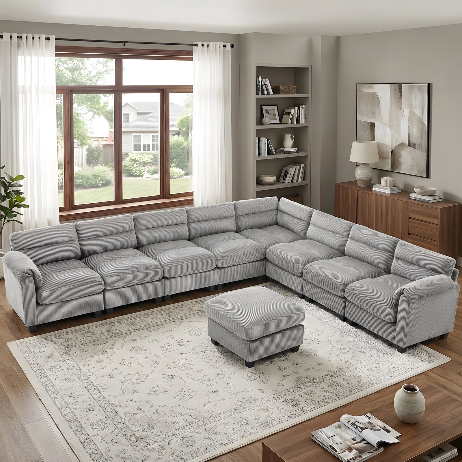 Bonzy Home Convertible Sectional Sofa With Ottoman, Ultra‑Comfort Seating – Configurable for Living Room & Family Room, Gray
