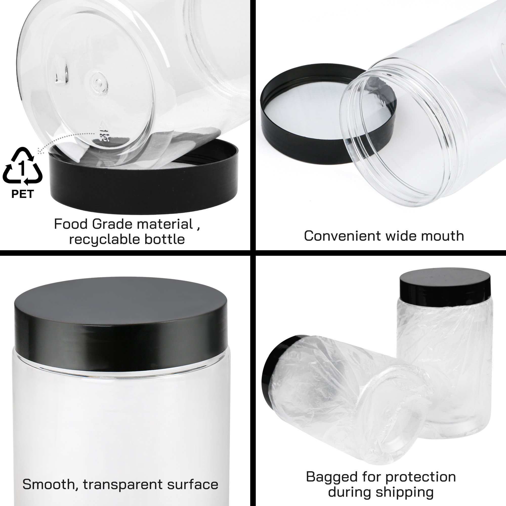 LotFancy Clear Plastic Food Storage Jar with Airtight Lid, 27 Ounce (3 Count)