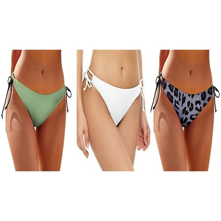 WREESH 3-Pack Women s Adjustable Tie-Side Bikini Bottoms  Low-Rise Quick-Dry Swimwear with Moderate Coverage  Beach & Pool Swim Bottom