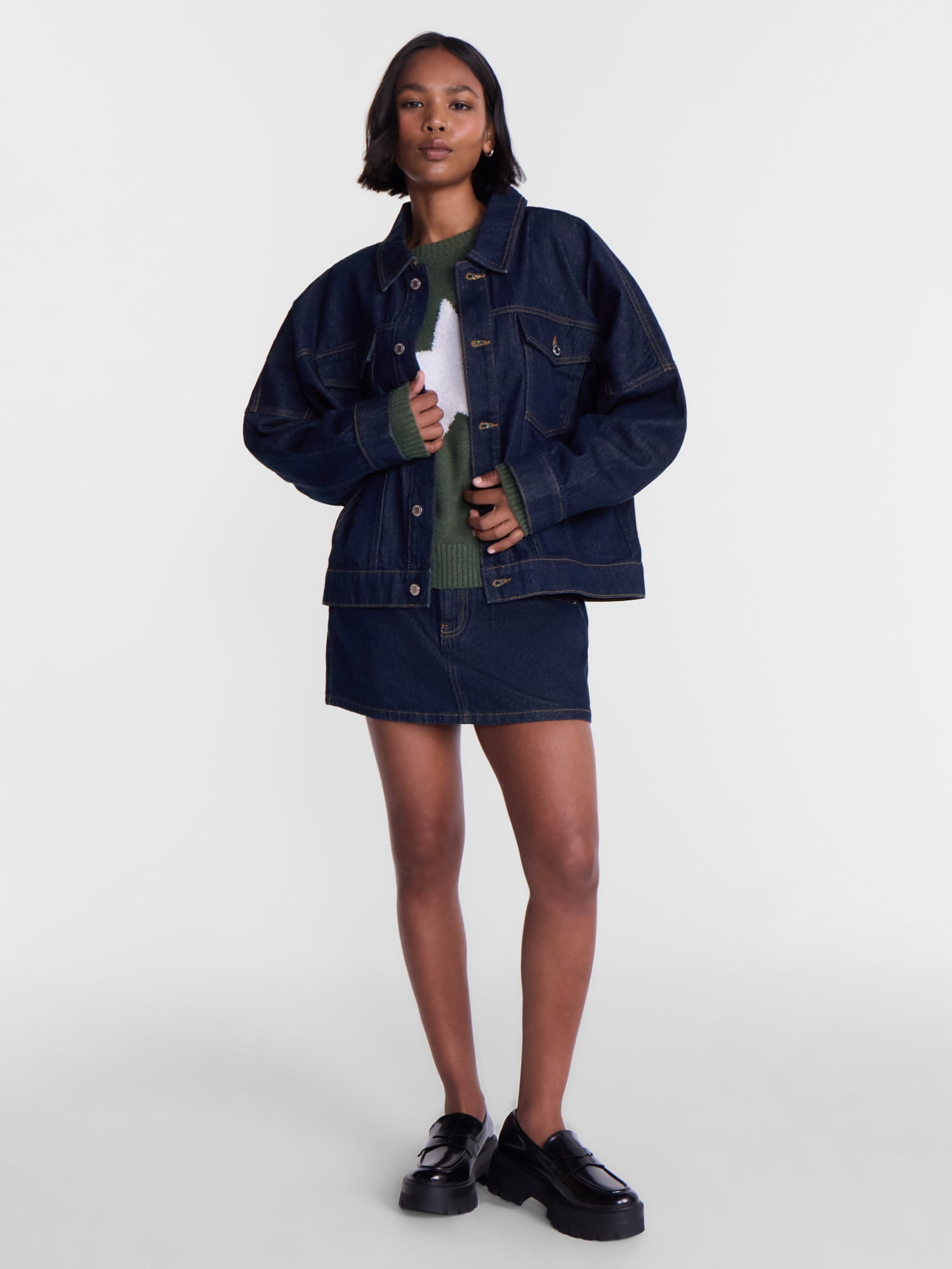 No Boundaries Oversized Denim Cotton Jacket, Women’s XXS-4X