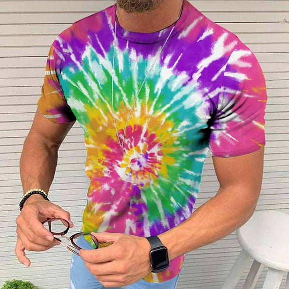 EQWLJWE Men's Graphic T-Shirt Men's Unisex Daily T Shirt 3D Print Graphic Print Tie-dye Print Short Sleeve Tops Casual Blouse