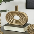 thumbnail image 2 of DecMode 10" Geometric Circular Gold Aluminum Metal Vase with Linear Etchings, 2 of 10