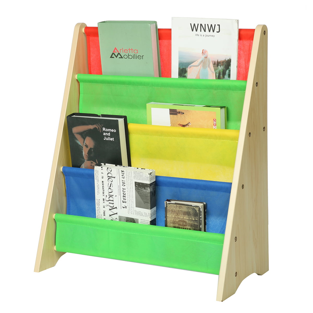Kids Bookshelf 4 Tier Cute, Children S Sling Bookcase Argos