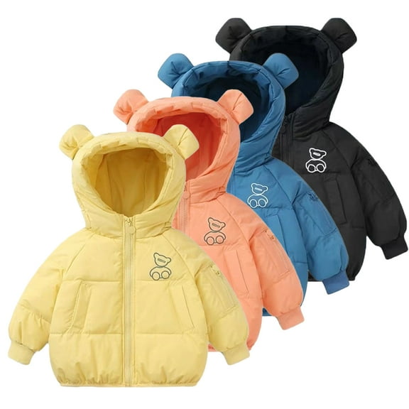 Esaierr Boys Girls Bear Hooded Puffer Down Coat for Toddler Baby Winter Coat Kids Puffer Padded Outwear Warm Thickened Jacket for 1-9Y