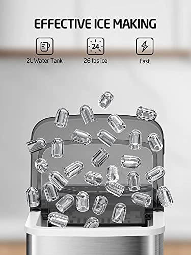 Wizisa Ice Maker Machine for Countertop, 9 Bullet Ice Cubes Ready in 6 Minutes, 26lbs in 24Hrs Portable Ice Maker Machine Self-Cleaning, 2 Sizes of Bullet-Shaped Ice for Home Kitchen Office Bar Party