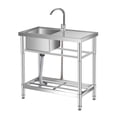 thumbnail image 1 of 47" Stainless Steel Commercial Utility Sink, Freestanding Double Bowl Kitchen Sink Set with Cold and Hot Water Pipe, Workbench, Undershelf for Restaurant, Garage, Outdoor, 1 of 7