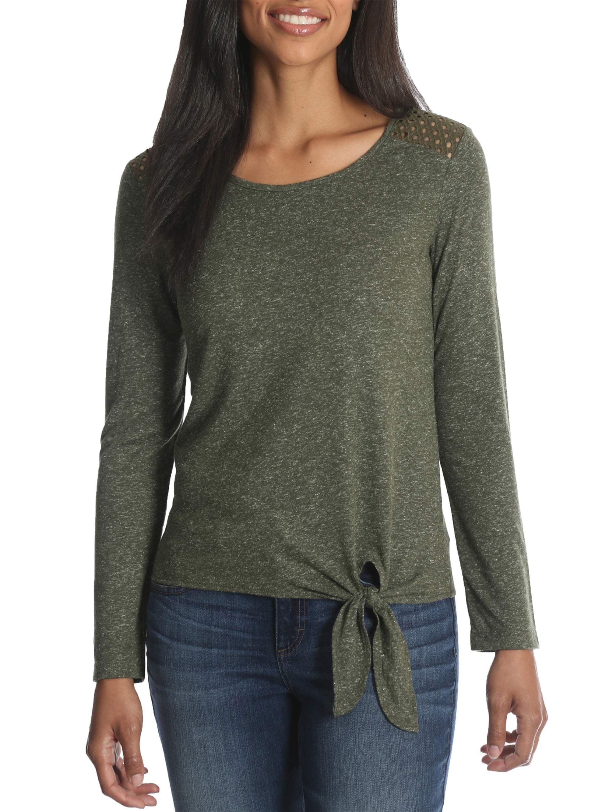 Lee Riders Women's Long Sleeve Knit Top with Lace Shoulder Walmart