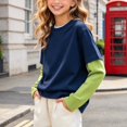 thumbnail image 6 of Xdegoge Boys Girls Crewneck Sweatshirts Long Sleeve Layered Look Color Block Pullover Tops Casual Fall Comfy Athletic Activewear 3-15 Years Green 14-15 Years, 6 of 6