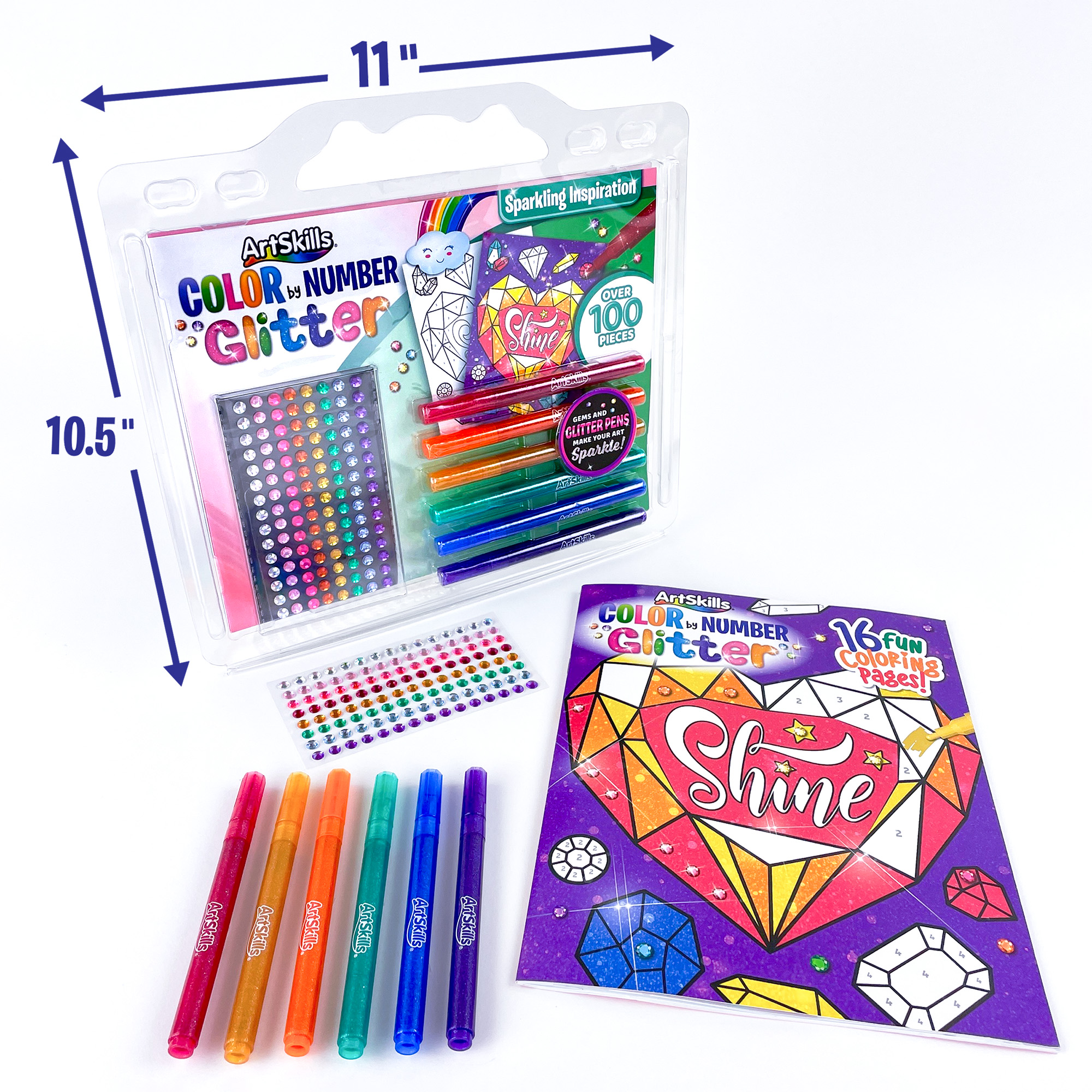 ArtSkills Color by Number Coloring Book for Kids, Glitter Markers & Gem  Stickers, Shimmering Fantasy