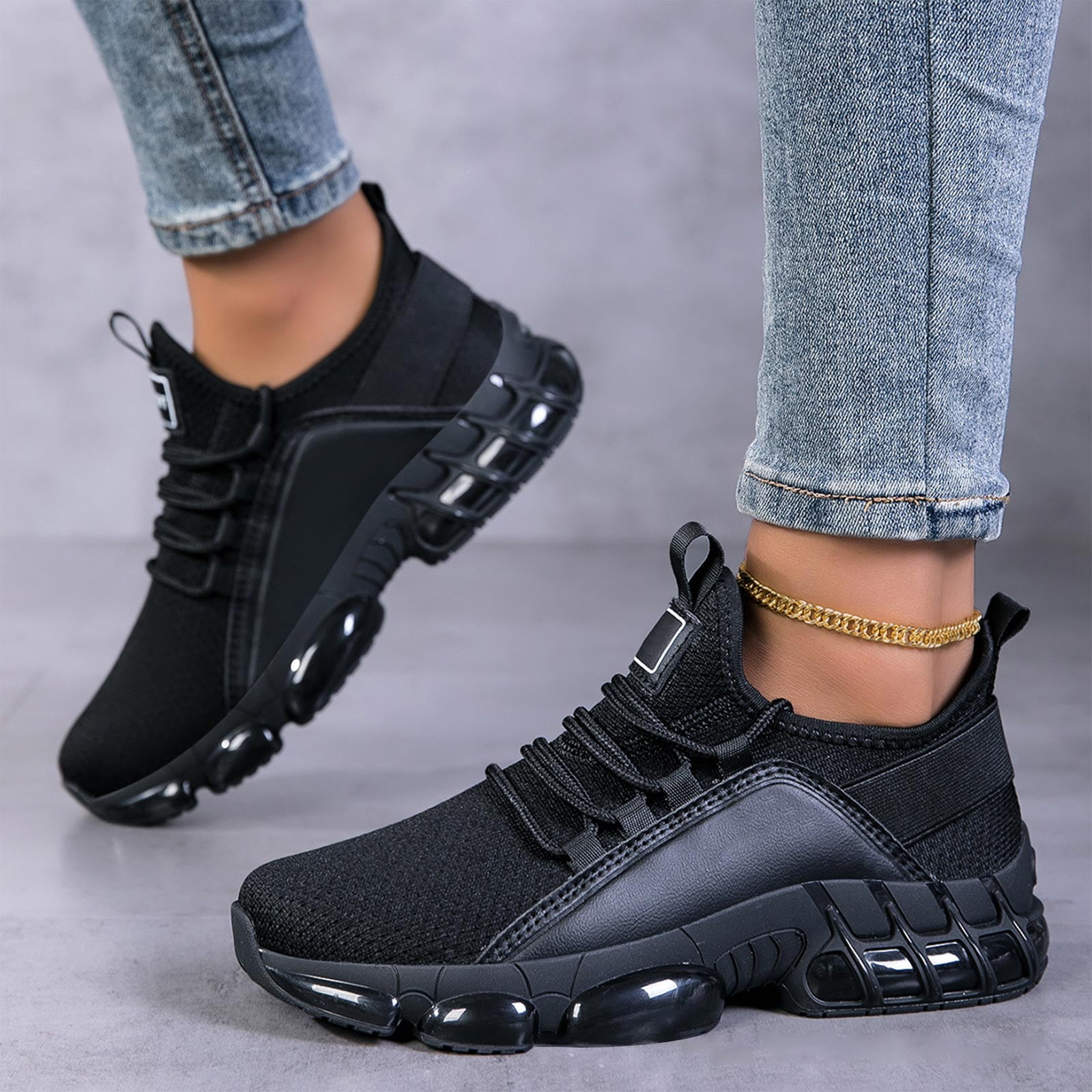 YOUYEDIAN Orthopedic Shoes for Women Arch Support Sneakers Breathable Non Slip Slip on Volleyball Shoes Mesh Stretch Comfort 2026 New Foam Shoes (Black)