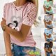 thumbnail image 2 of Camiseta De Mujer 2022 Verano Encaje Manga Impreso Corta Suave Y Cómoda Más El Tamaño Top S-5XLpangjing, 2 of 3
