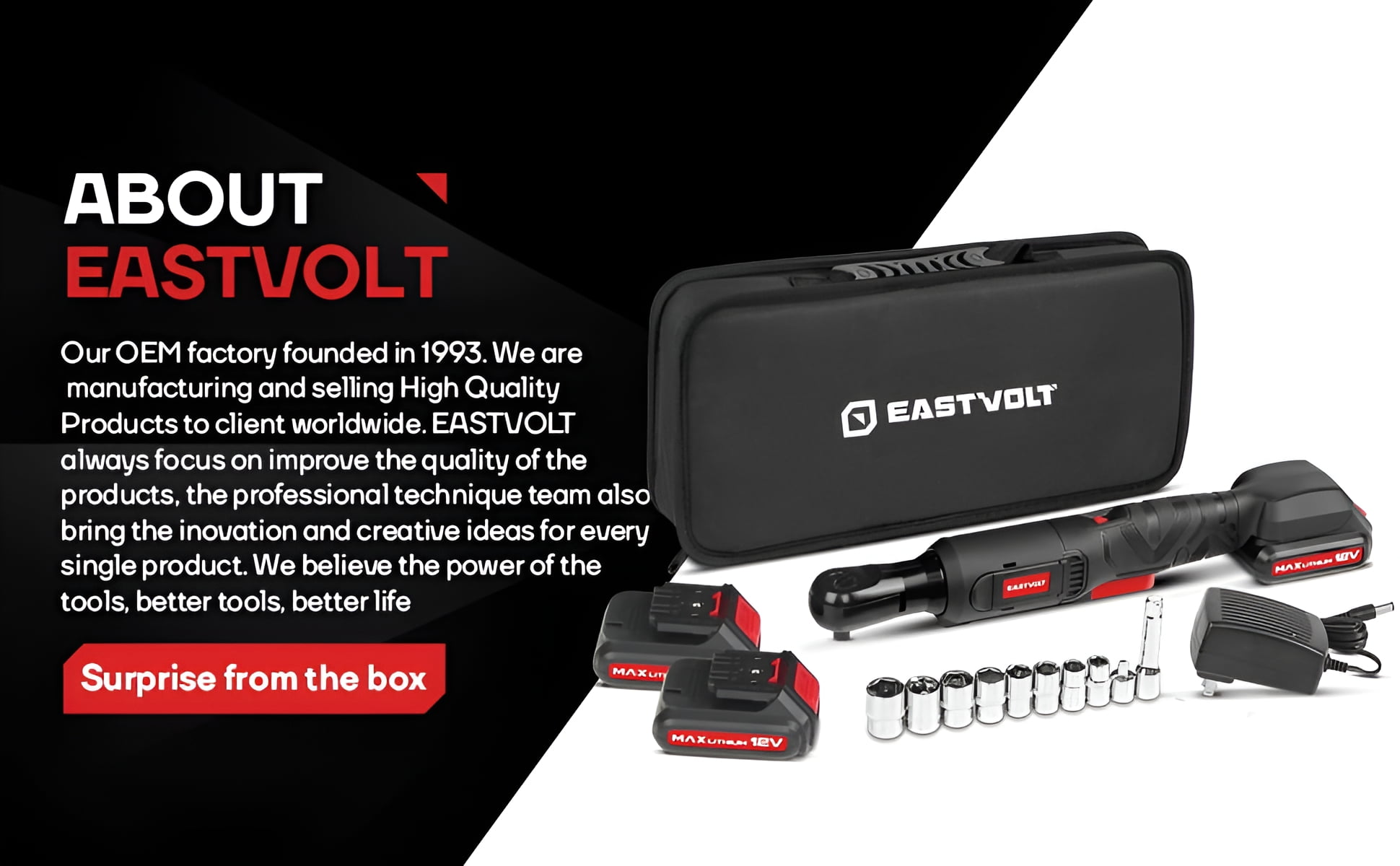 Eastvolt EVRW1202B, 3/8" Cordless Electric Ratchet Socket Wrench & Set, 14 Pieces