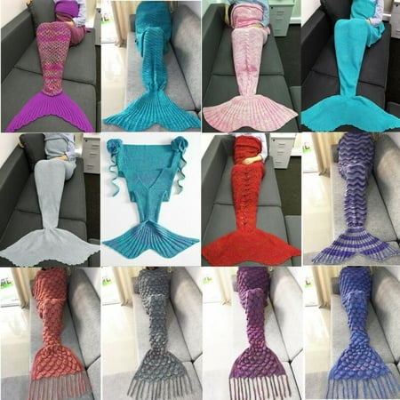 Adult Kids Mermaid Tail Sofa Blanket Super Warm Crocheted Bags Knitted Quilt Rug - Striped Pattern