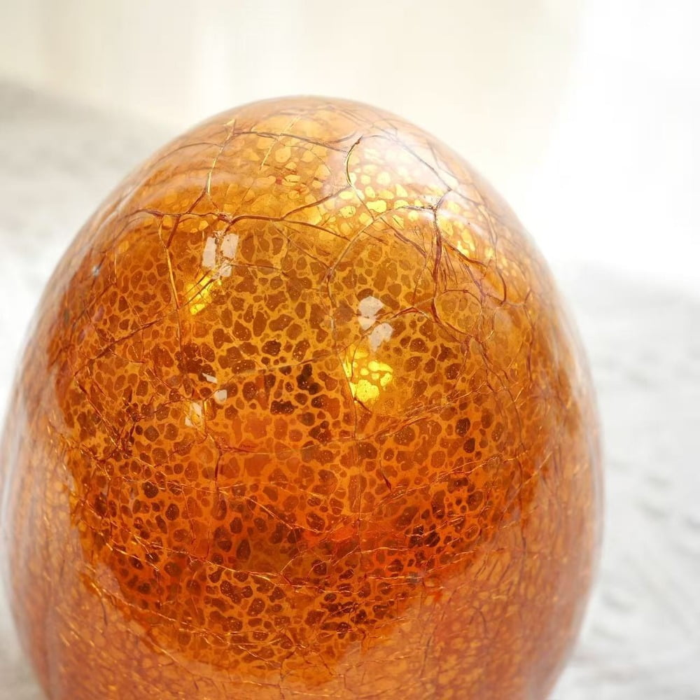 6 Inch LED Lighted Easter Egg Decor, Crackle Glass Illuminated Egg with Warm White Fairy Lights, Battery Operated Spring Table Centerpiece, Gold