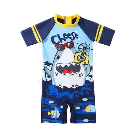 Hiijoy Toddler Boy Cartoon Shark Print One-Piece Swimsuit Bathing Suit Swimwear, Sizes 2-6