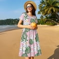 thumbnail image 4 of Lsque Lilies Flowers Print Women's Casual Dress T-Shirt Summer Short Sleeve Scoop Neck Swing Dresses, 4 of 6
